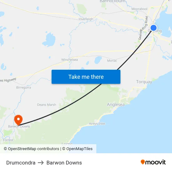 Drumcondra to Barwon Downs map