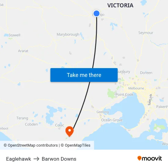 Eaglehawk to Barwon Downs map