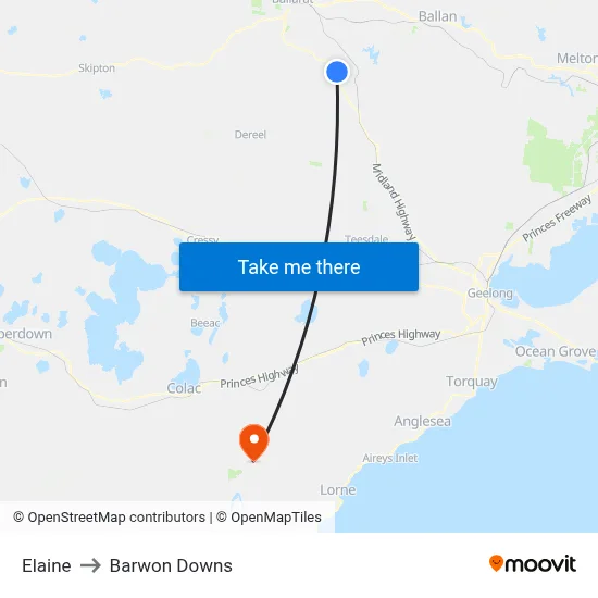 Elaine to Barwon Downs map
