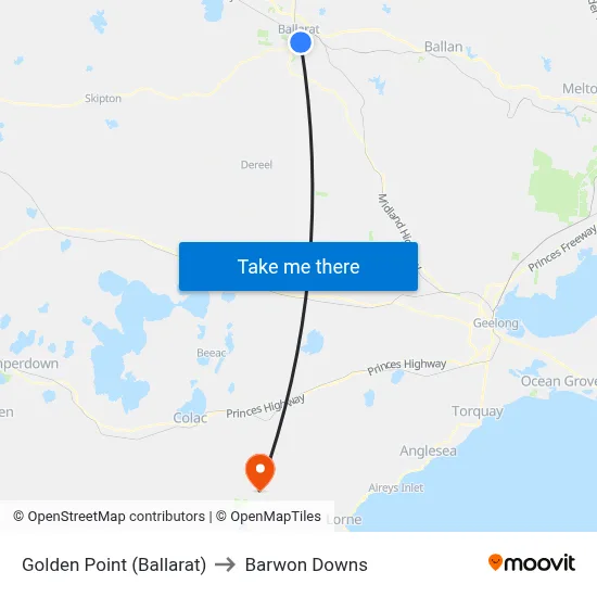 Golden Point (Ballarat) to Barwon Downs map