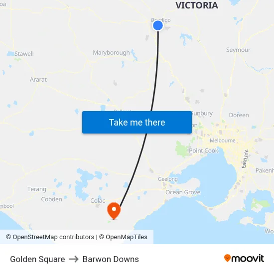 Golden Square to Barwon Downs map