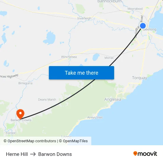 Herne Hill to Barwon Downs map