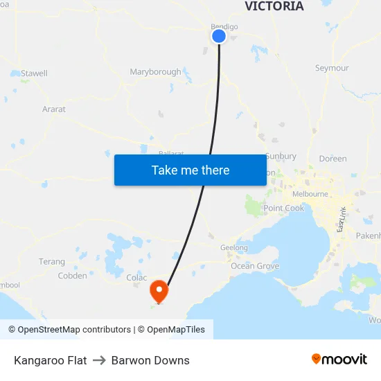 Kangaroo Flat to Barwon Downs map