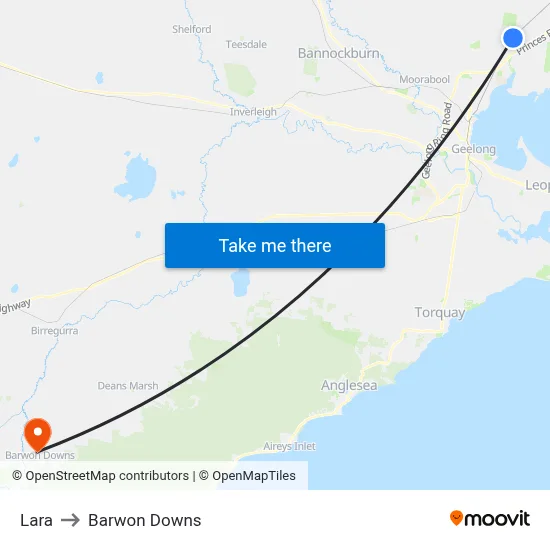 Lara to Barwon Downs map