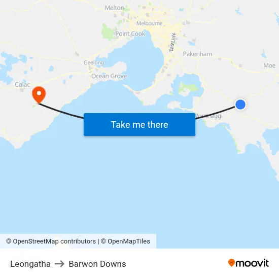 Leongatha to Barwon Downs map