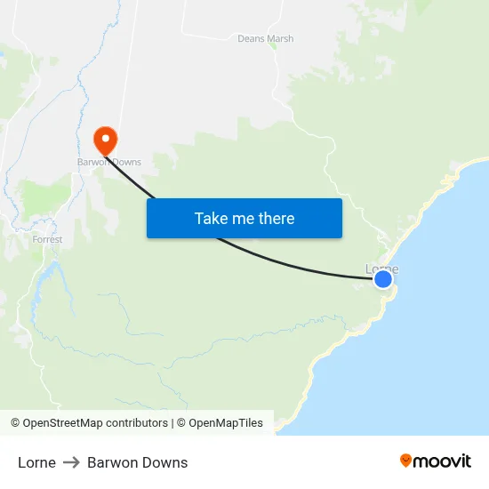 Lorne to Barwon Downs map