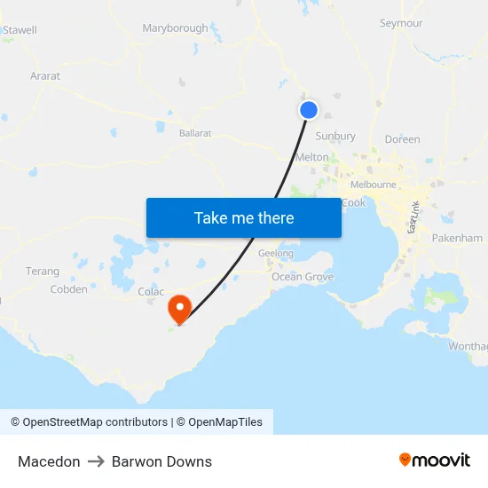 Macedon to Barwon Downs map