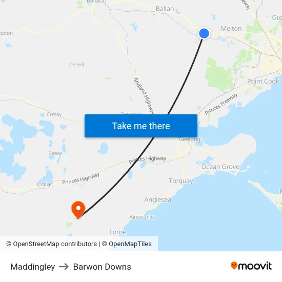 Maddingley to Barwon Downs map