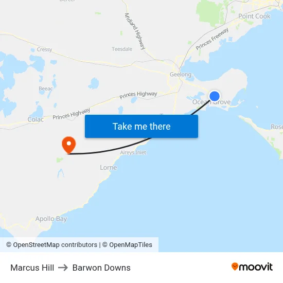 Marcus Hill to Barwon Downs map