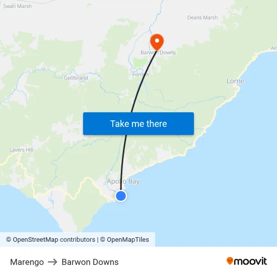Marengo to Barwon Downs map