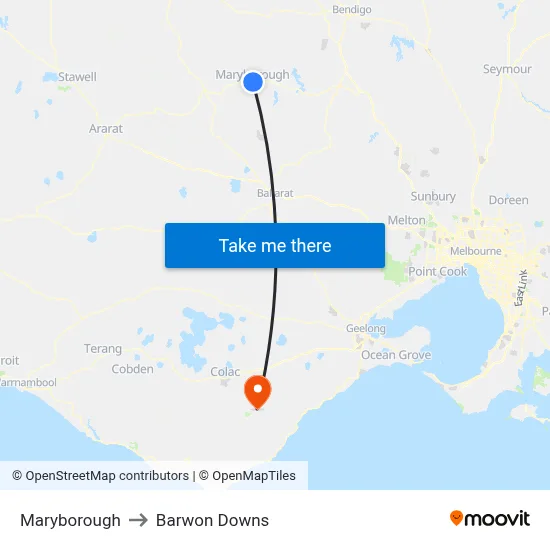 Maryborough to Barwon Downs map