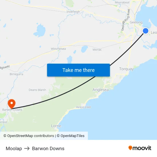 Moolap to Barwon Downs map