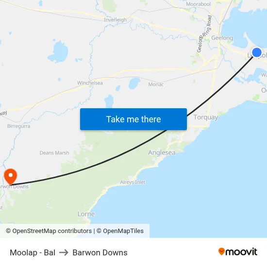 Moolap - Bal to Barwon Downs map