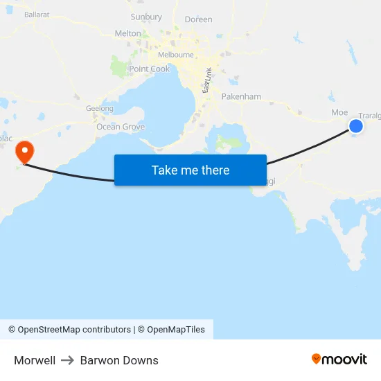 Morwell to Barwon Downs map