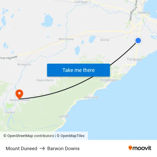 Mount Duneed to Barwon Downs map