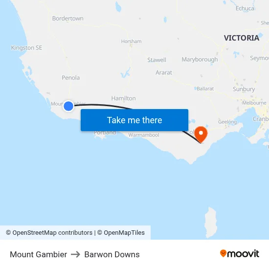 Mount Gambier to Barwon Downs map