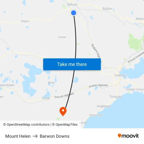 Mount Helen to Barwon Downs map