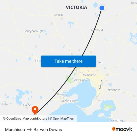 Murchison to Barwon Downs map