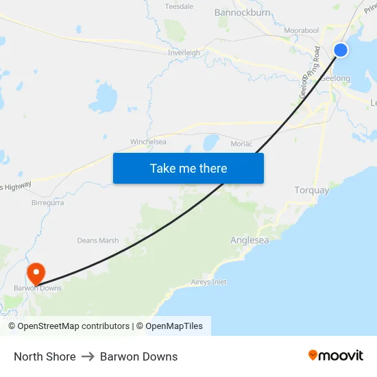 North Shore to Barwon Downs map