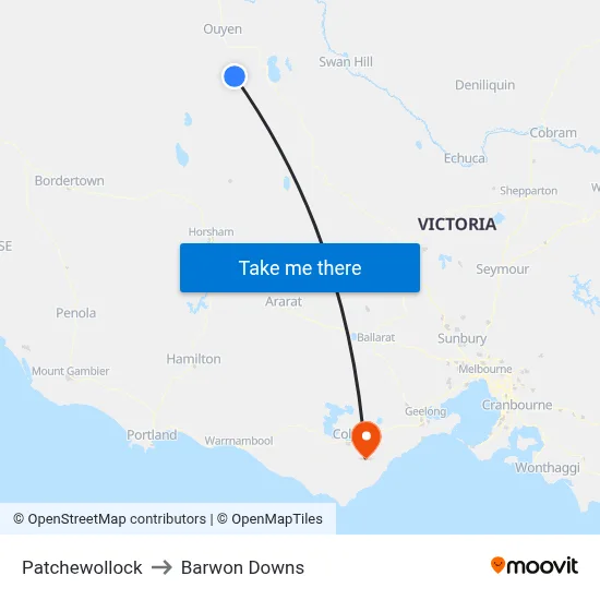 Patchewollock to Barwon Downs map