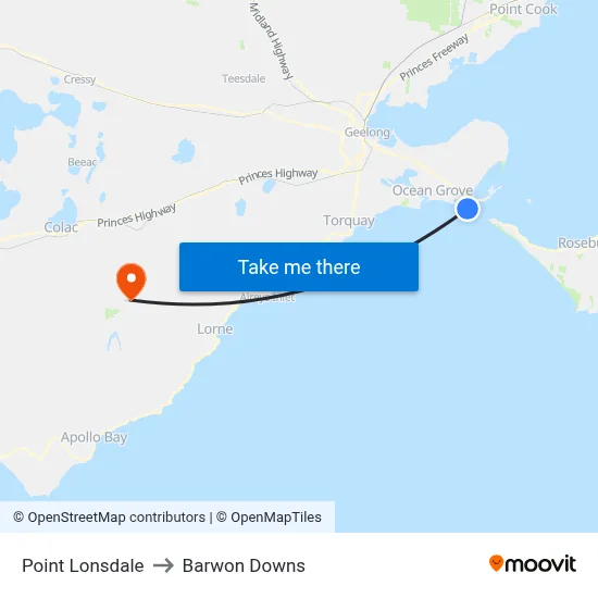 Point Lonsdale to Barwon Downs map