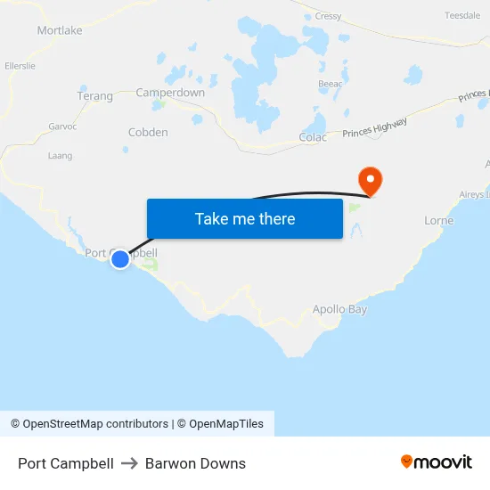 Port Campbell to Barwon Downs map