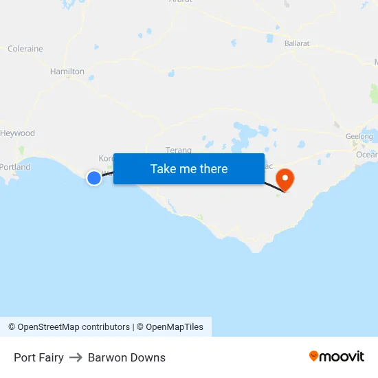 Port Fairy to Barwon Downs map