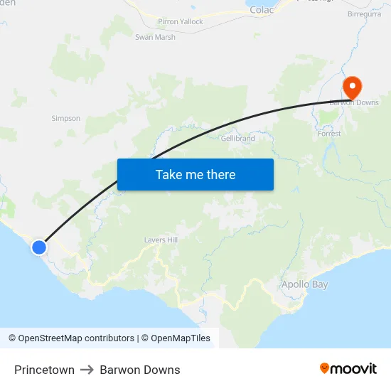 Princetown to Barwon Downs map