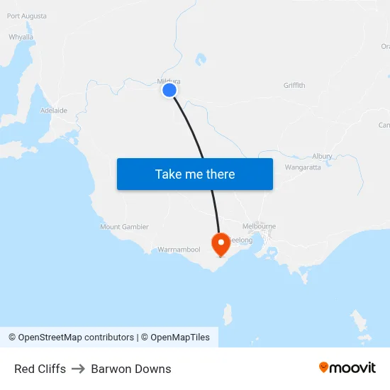 Red Cliffs to Barwon Downs map