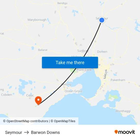 Seymour to Barwon Downs map