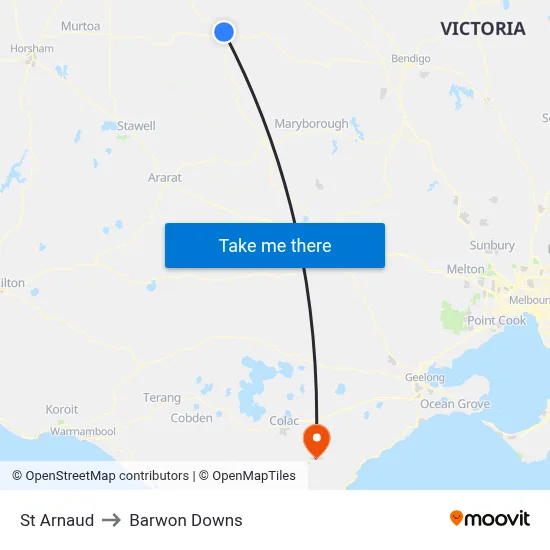 St Arnaud to Barwon Downs map