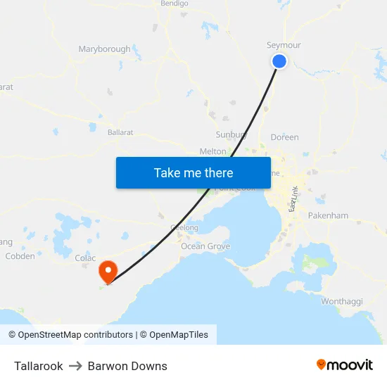 Tallarook to Barwon Downs map