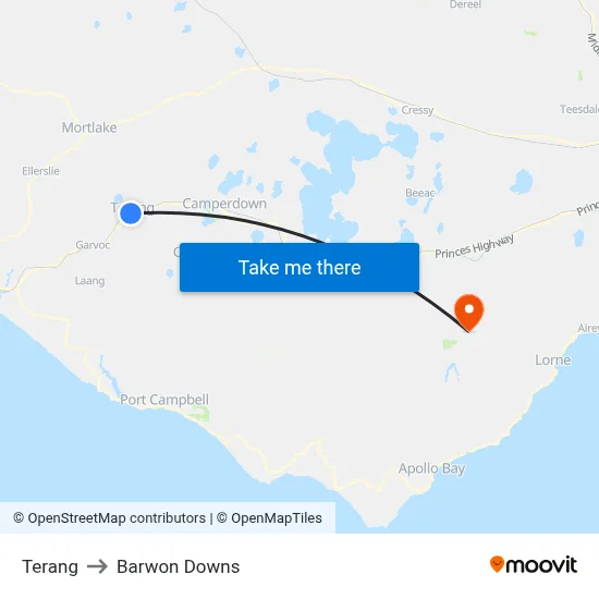 Terang to Barwon Downs map