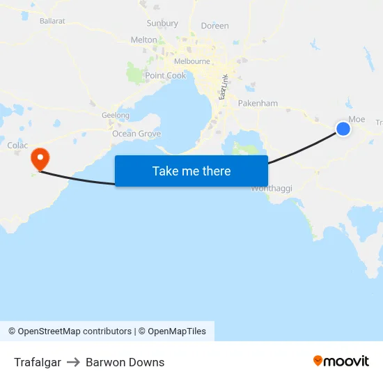 Trafalgar to Barwon Downs map