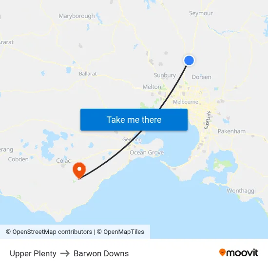 Upper Plenty to Barwon Downs map
