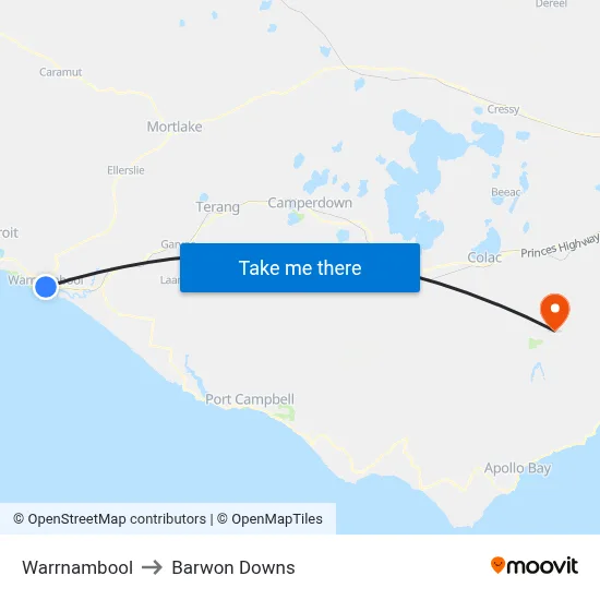 Warrnambool to Barwon Downs map