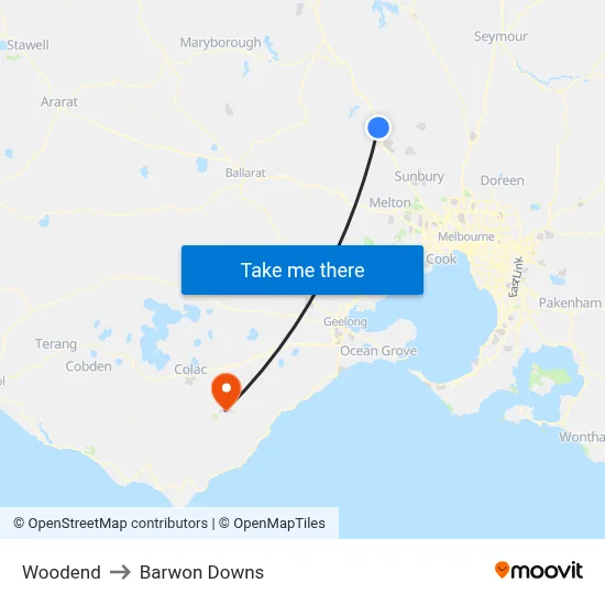 Woodend to Barwon Downs map