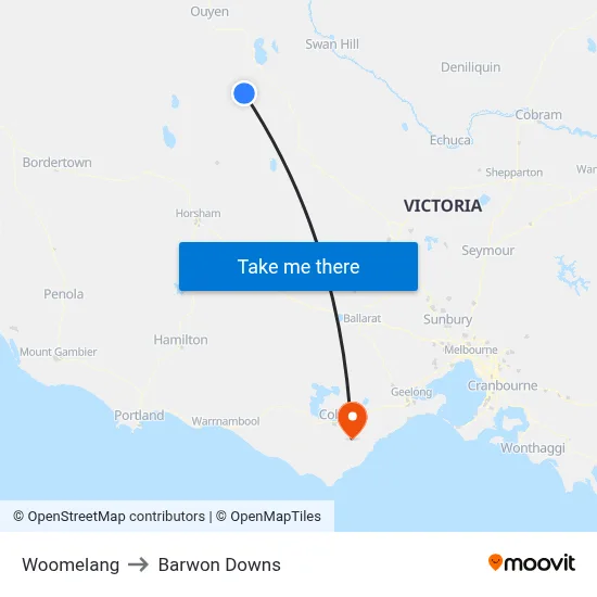 Woomelang to Barwon Downs map