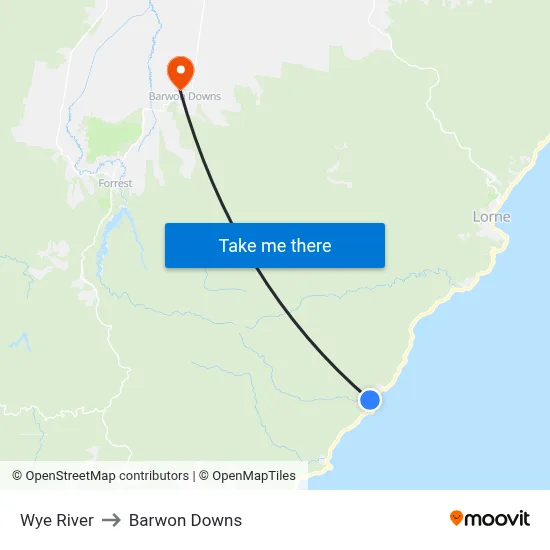 Wye River to Barwon Downs map
