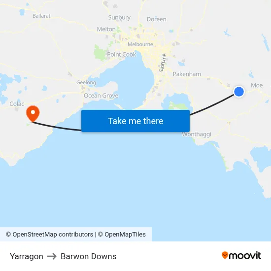 Yarragon to Barwon Downs map
