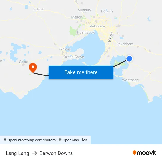 Lang Lang to Barwon Downs map