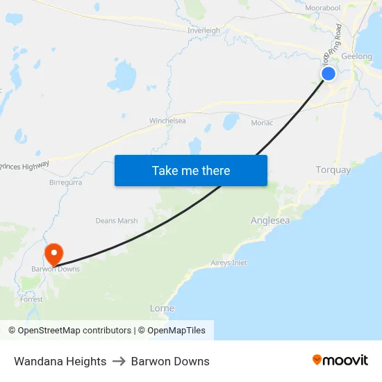 Wandana Heights to Barwon Downs map