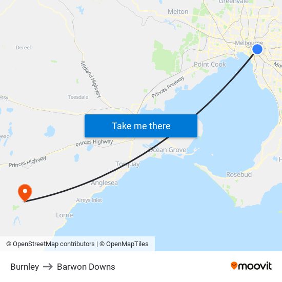 Burnley to Barwon Downs map