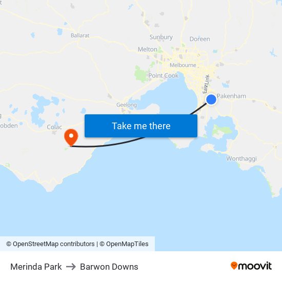 Merinda Park to Barwon Downs map