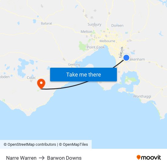 Narre Warren to Barwon Downs map