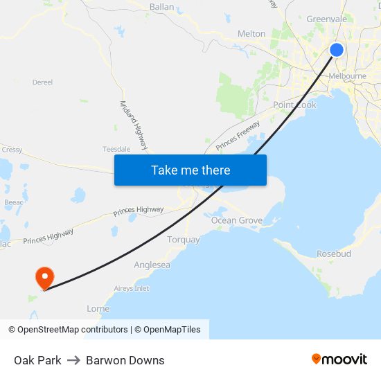 Oak Park to Barwon Downs map