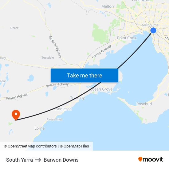 South Yarra to Barwon Downs map