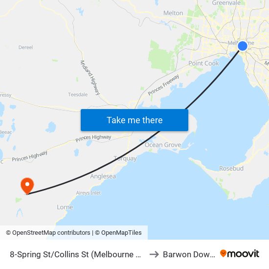 8-Spring St/Collins St (Melbourne City) to Barwon Downs map