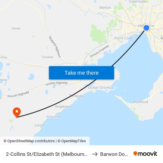 2-Collins St/Elizabeth St (Melbourne City) to Barwon Downs map