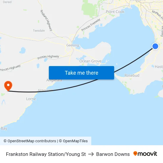 Frankston Railway Station/Young St to Barwon Downs map